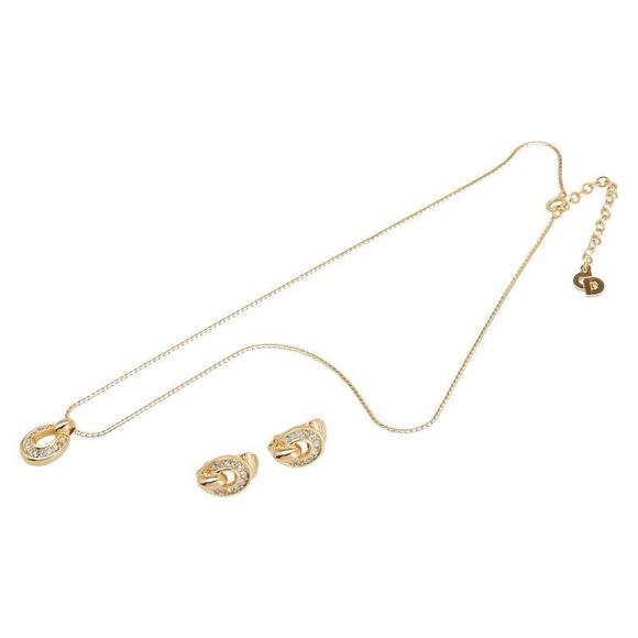 Dior Necklace Earrings 2 Pieces Rhinestone Set Gold Plated Ladies Dior - Picture 1 of 10